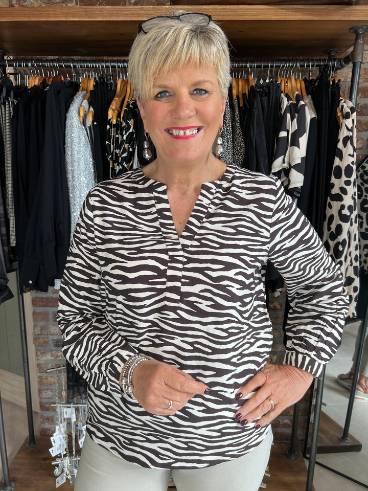 Street One Zebra Print Blouse In Roast Brown