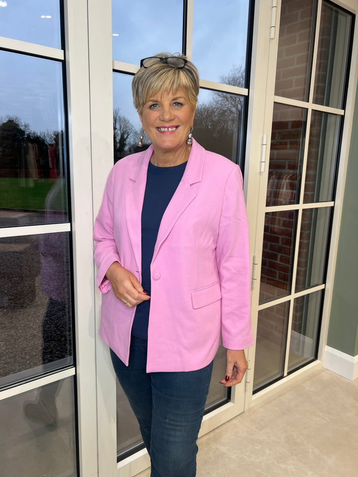 Culture Woven Blazer In Begonia Pink