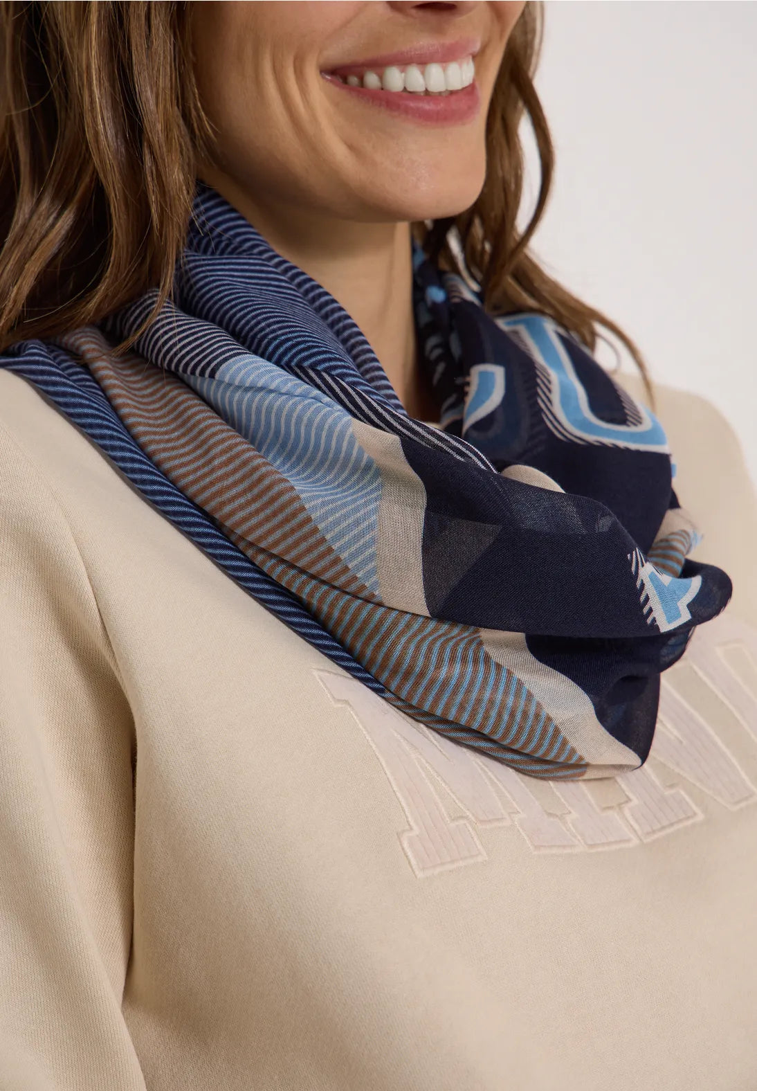 Patchwork print loop snood in navy multi