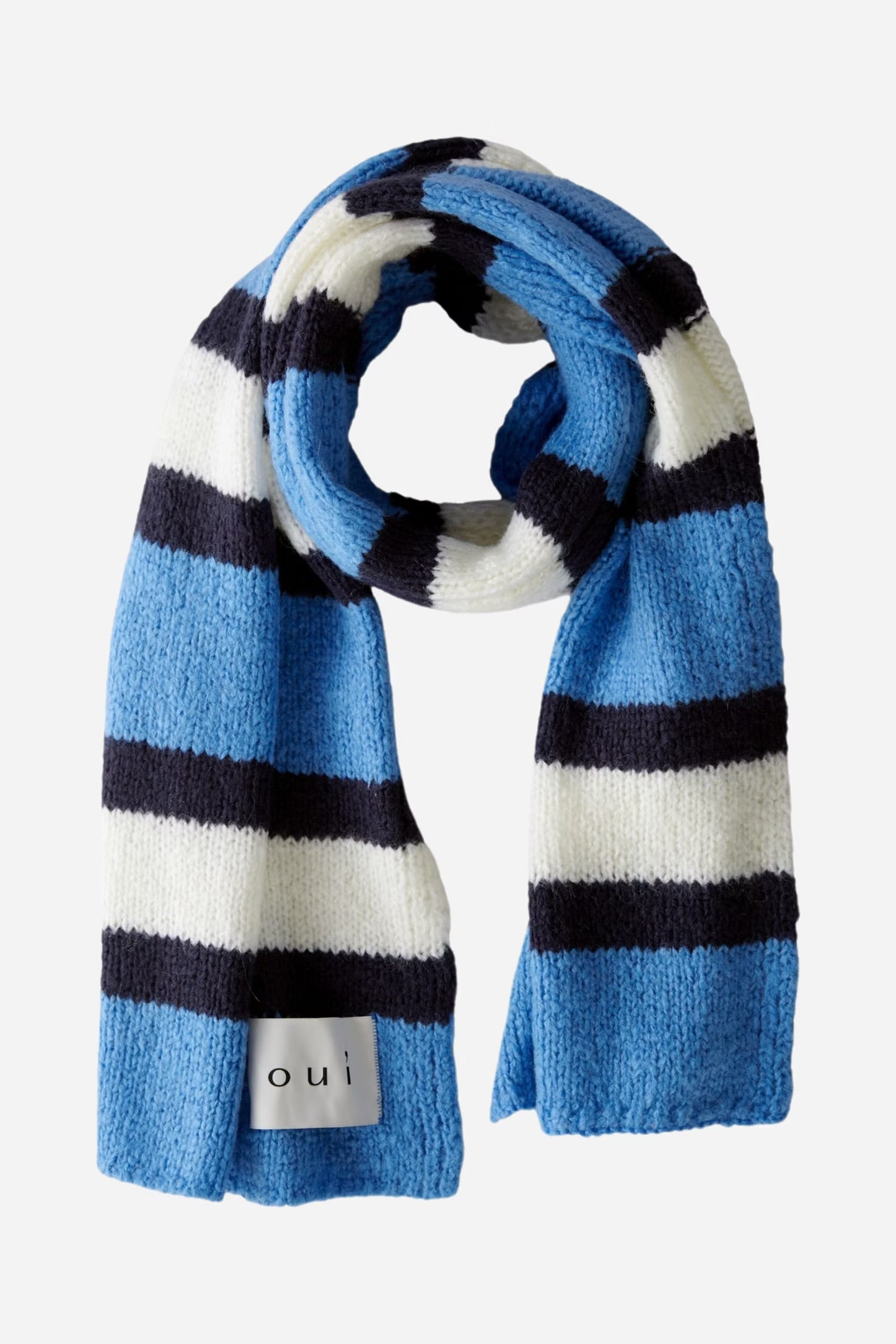 Oui Knitted Multi Scarf In Blue & white