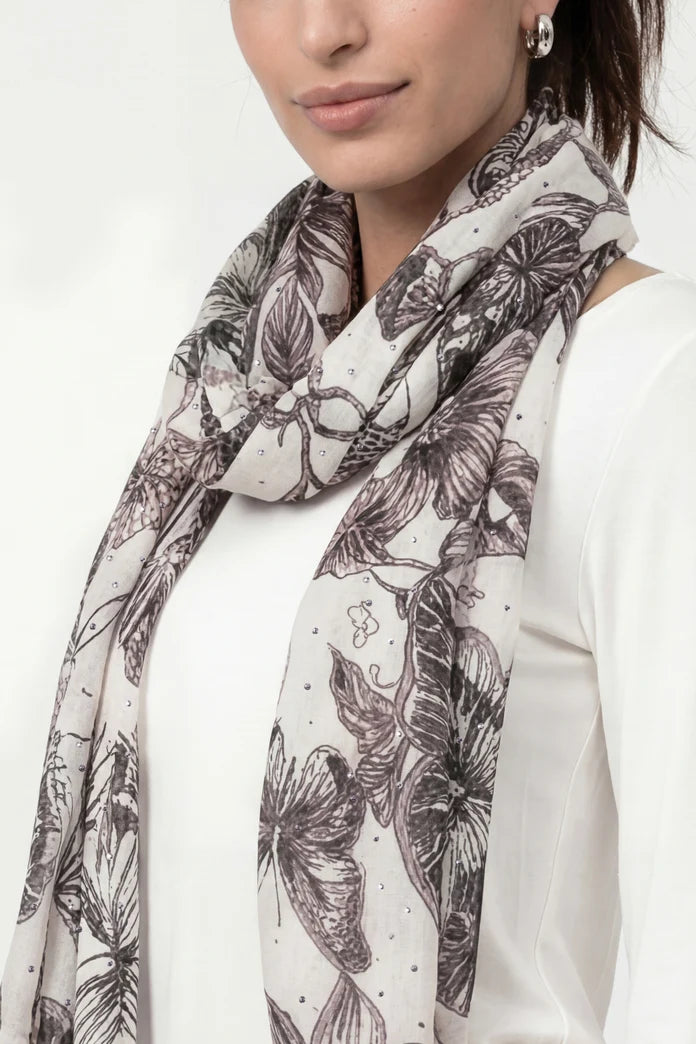 Monari Floral Scarf In Taupe Pattern