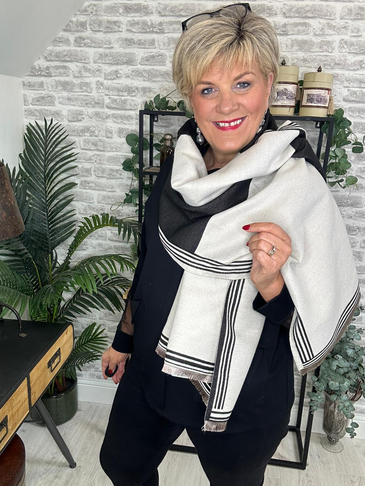 Elsa Block Striped Scarf In Black Multi