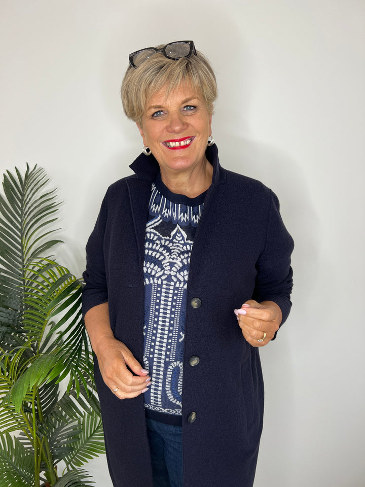Oui Jacquard Pullover In Blue