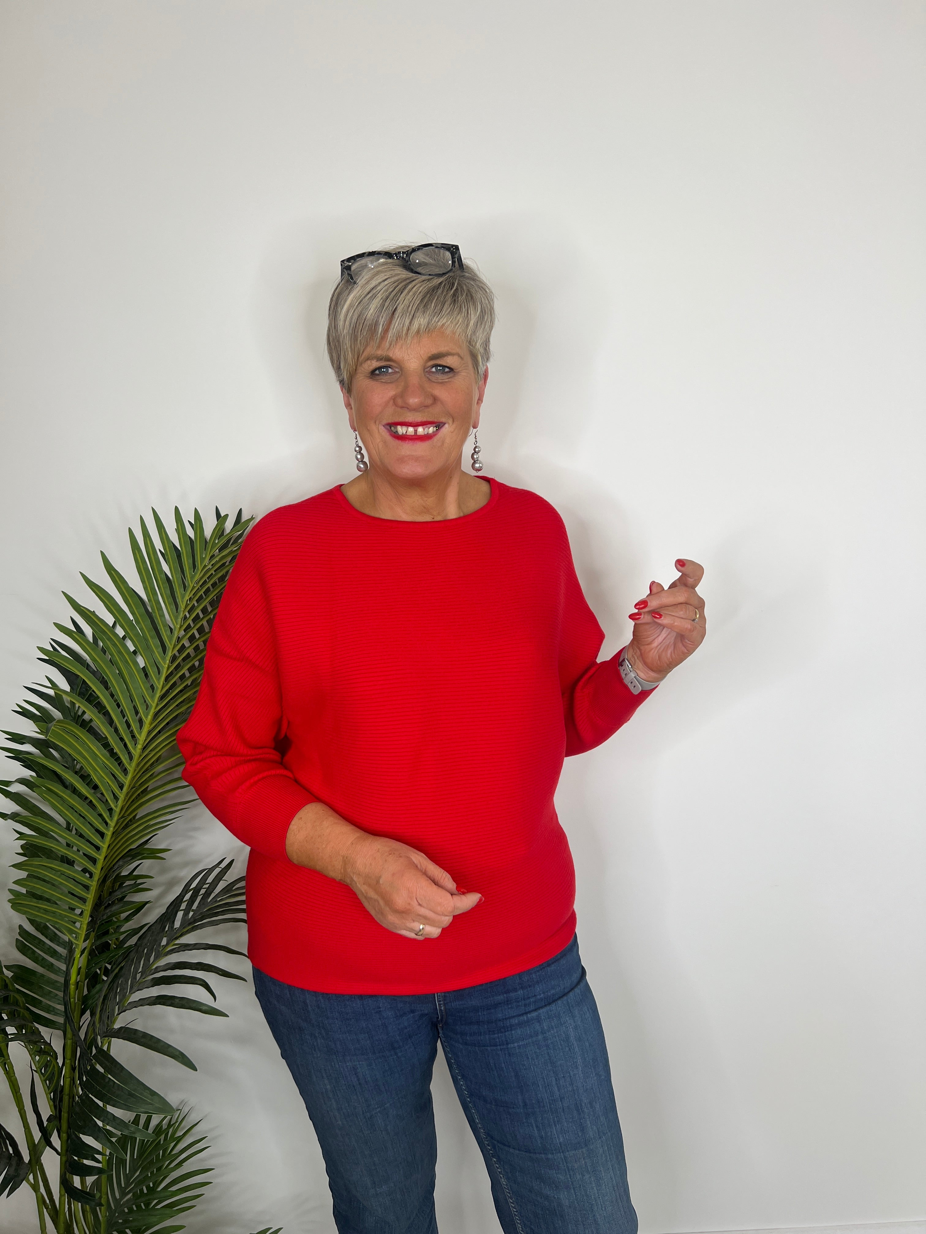 Street One Dolman Pullover In Racing Red