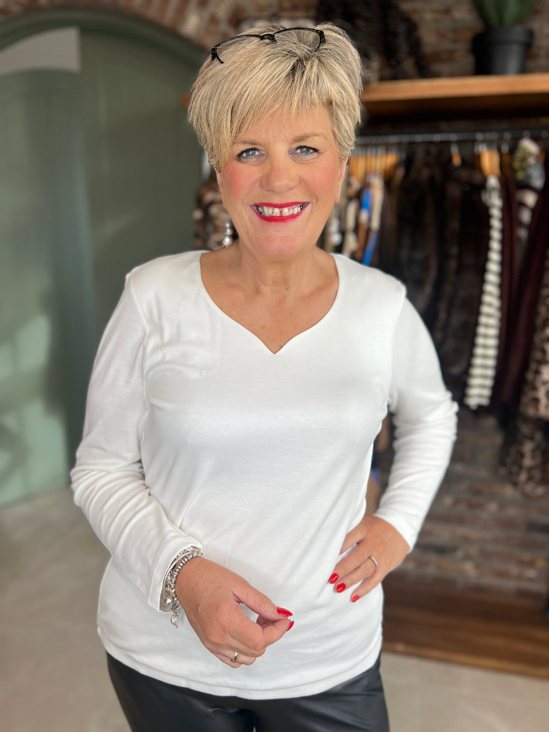 Street One Heart Neckline Top In Off White