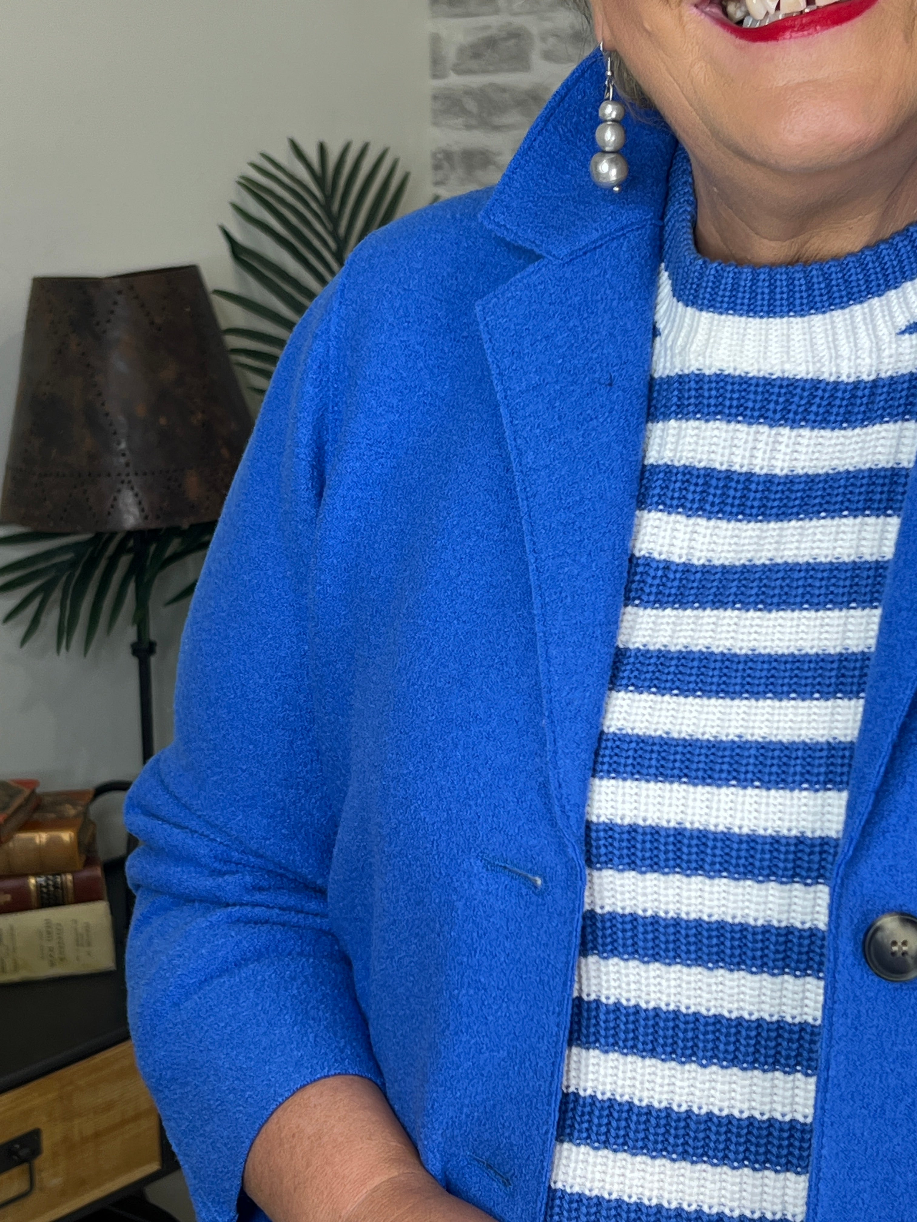 Oui Mayson Boiled Wool Coat In Radiant Blue