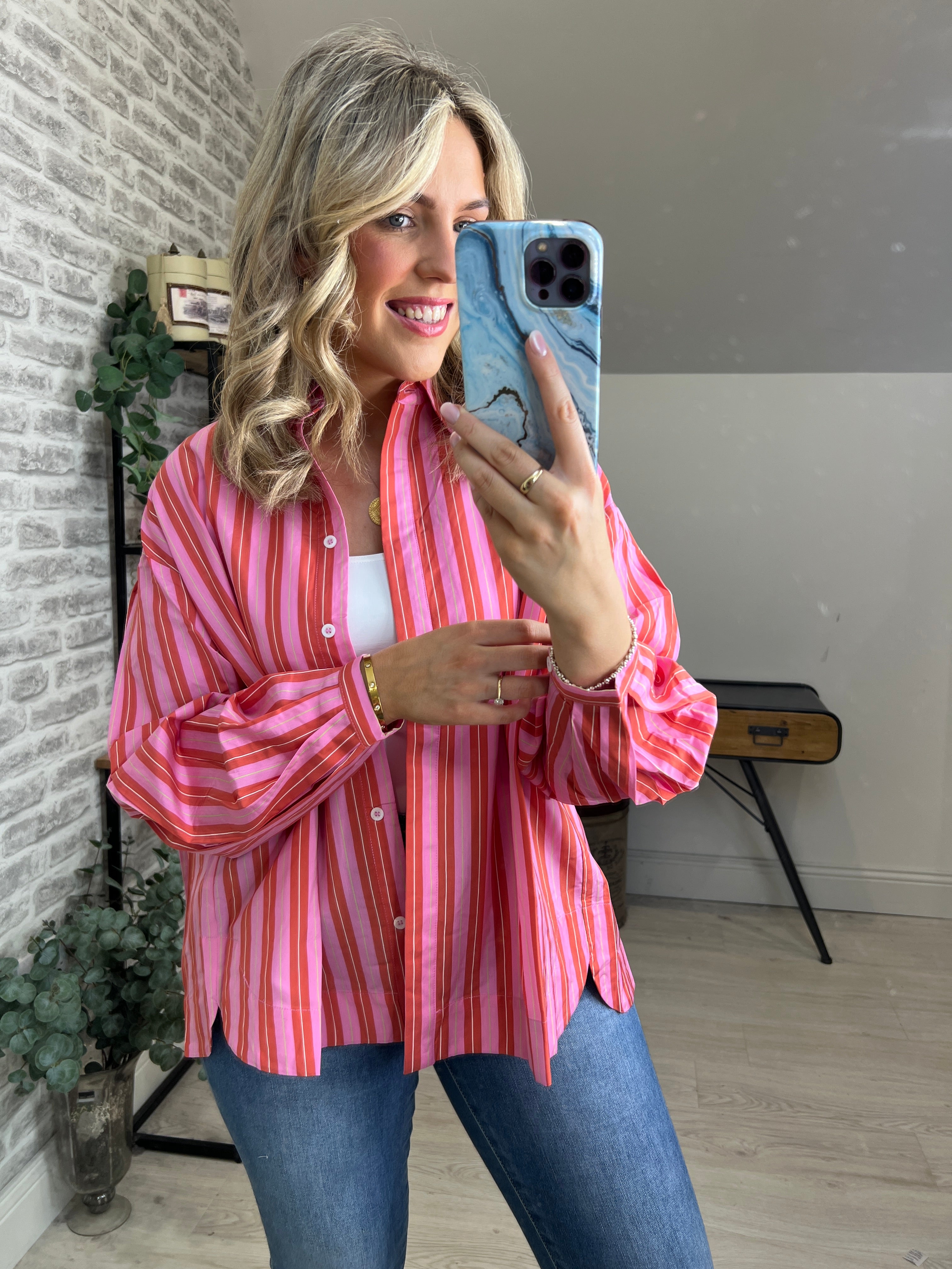 FRNCH Catherine Striped Shirt In Rose Multi