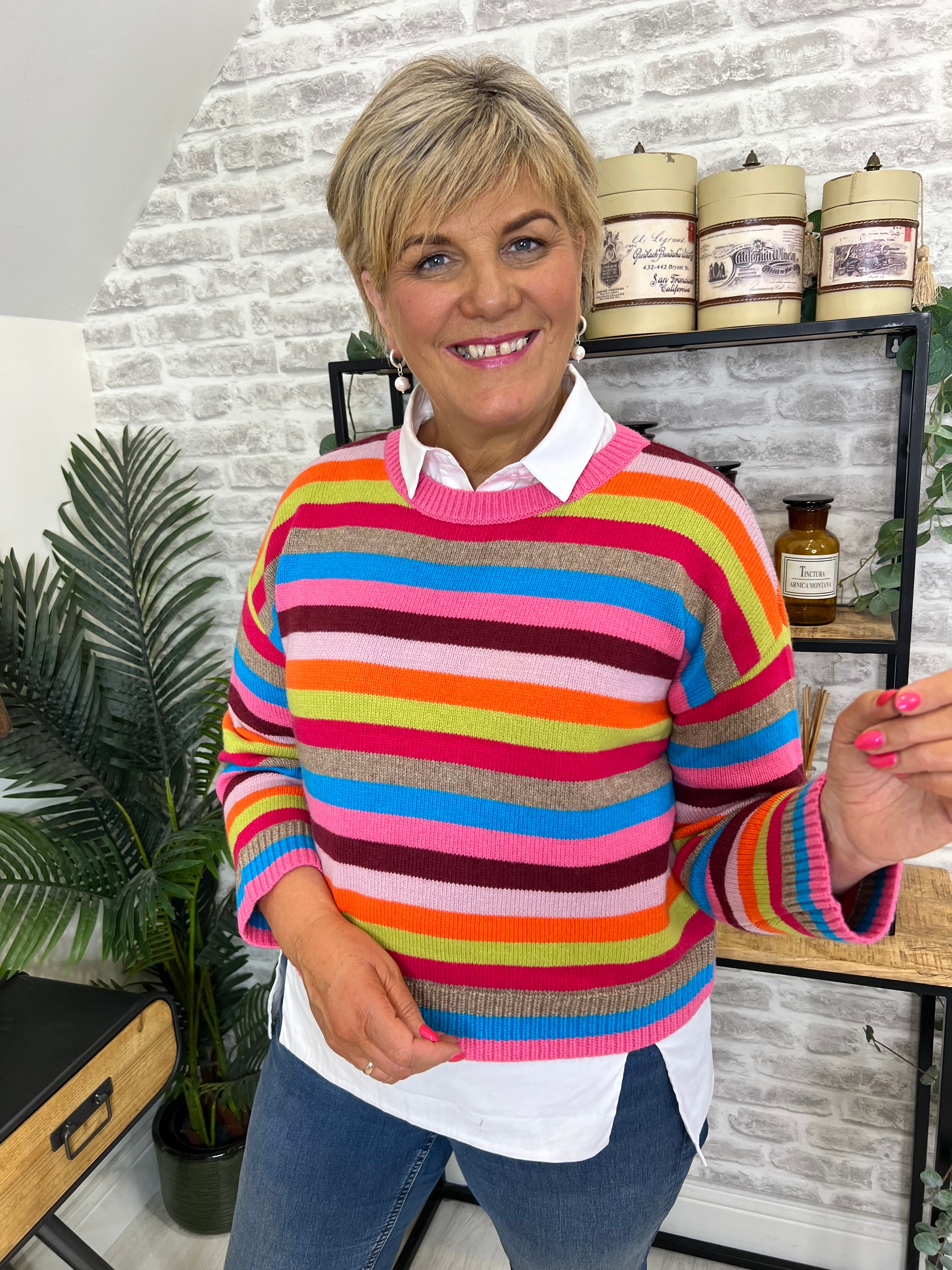 Oui Knitted Striped Jumper In Multi