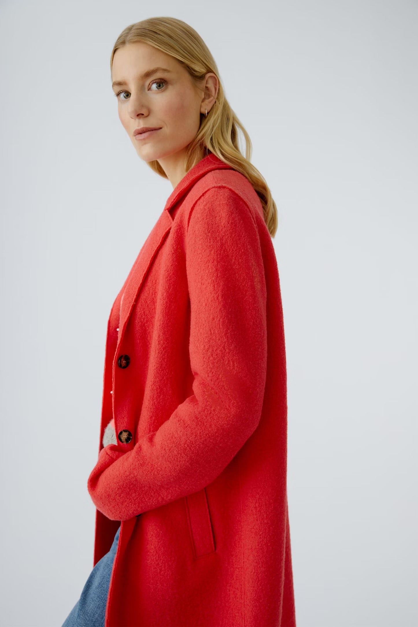 Oui Mayson Boiled Wool Coat In Neon Pink