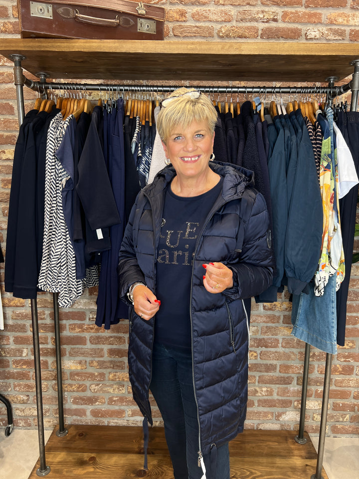 Monari Quilted Coat With Stripes In Navy