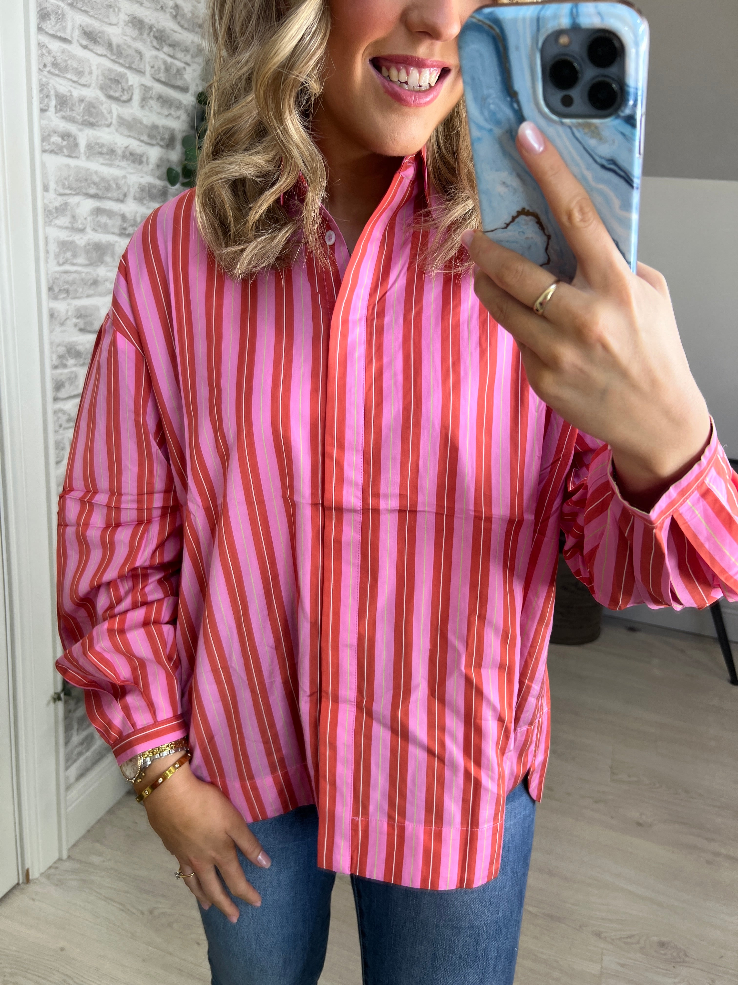 FRNCH Catherine Striped Shirt In Rose Multi