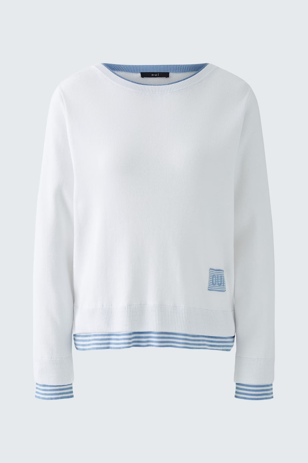 Oui Stripe Layered Pullover In Blue & White