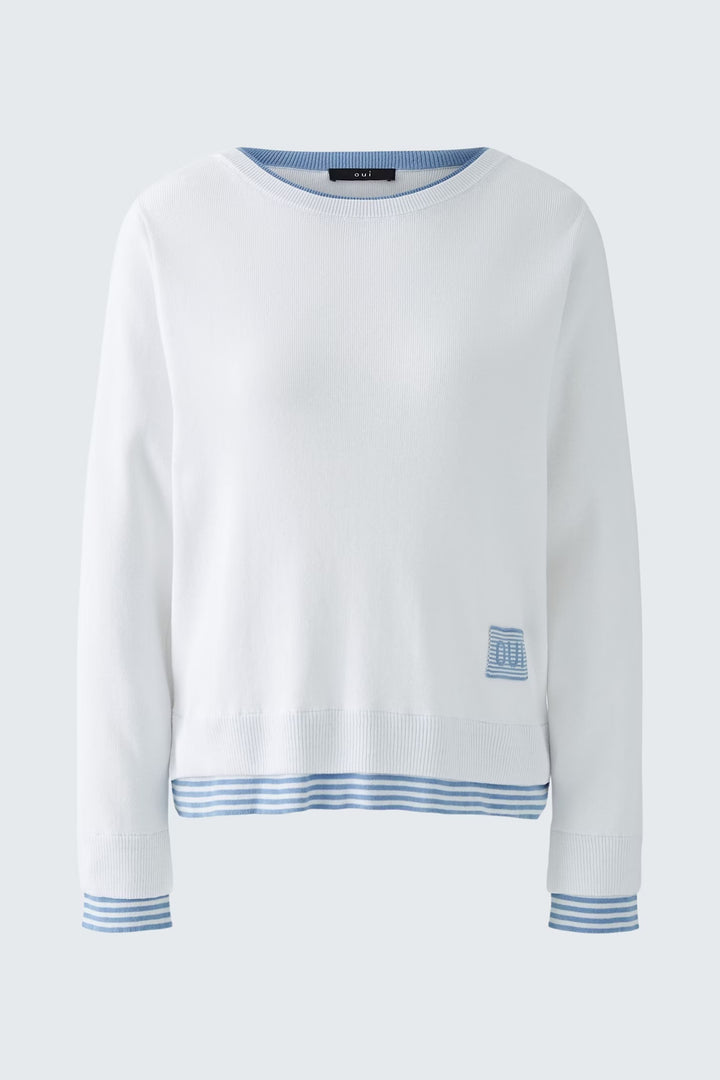 Oui Stripe Layered Pullover In Blue & White