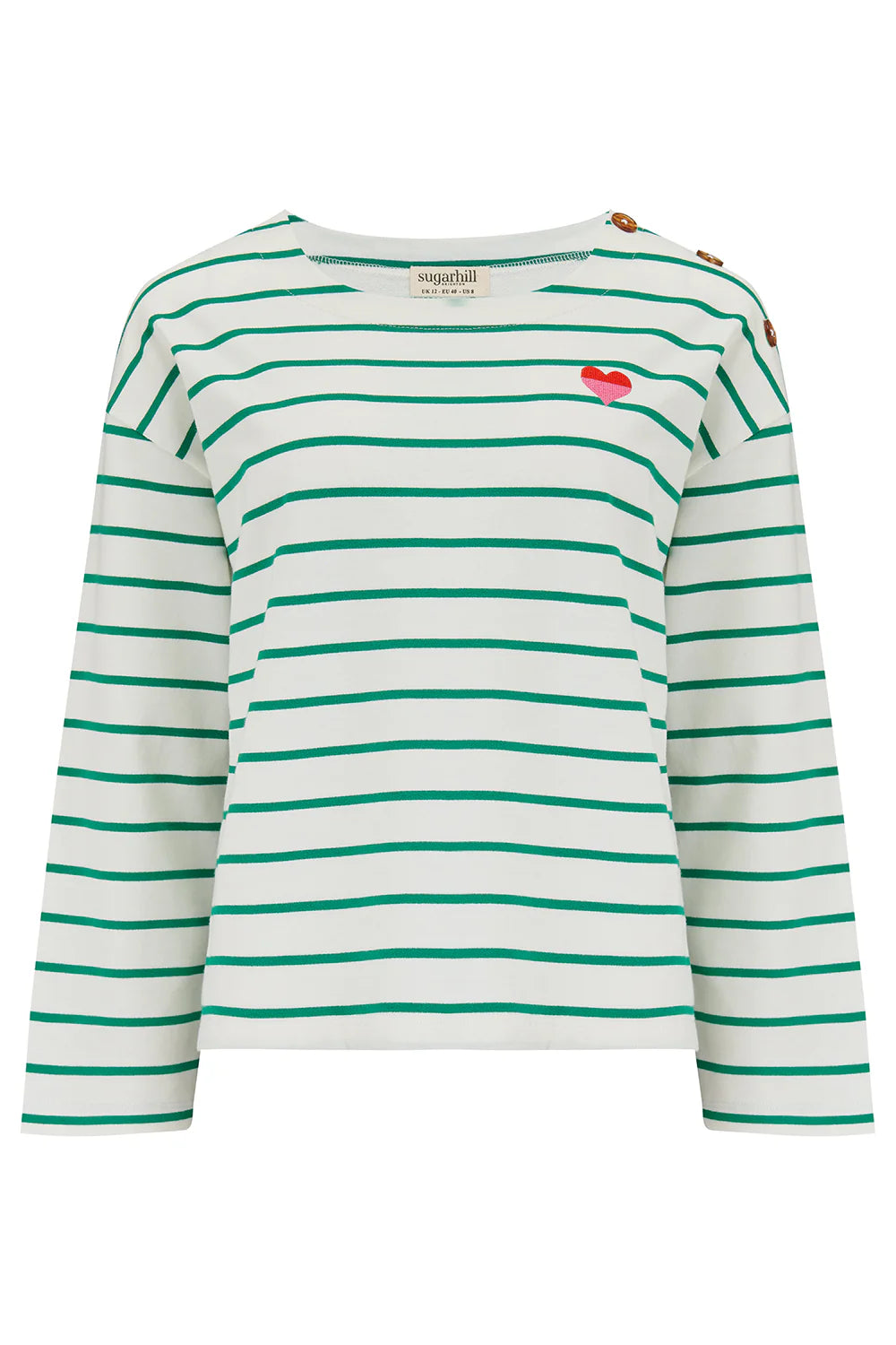 Sugarhill Brighton Breton Striped Top In Off White & Green