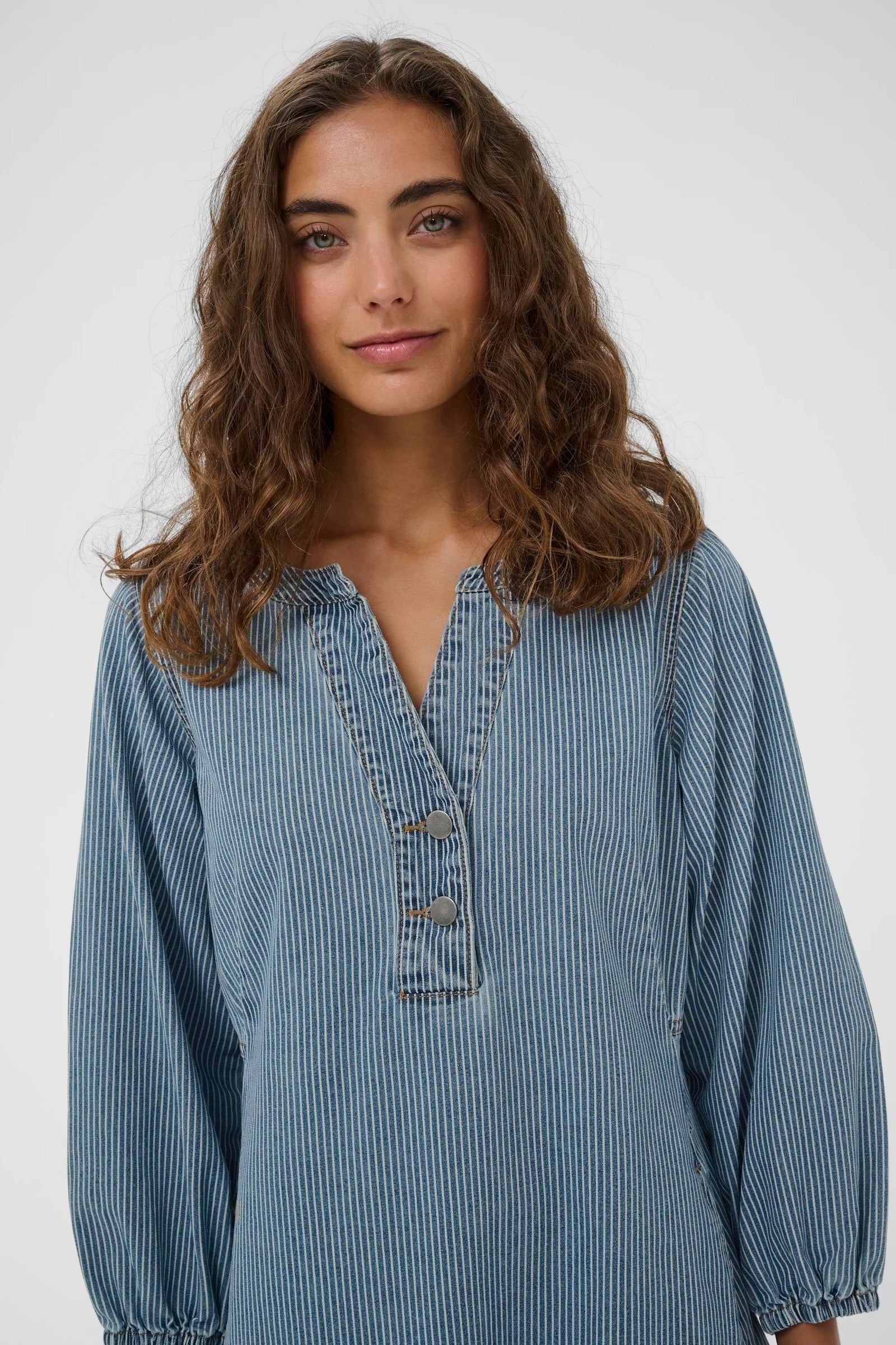 Culture Striped Denim Dress In Blue & White