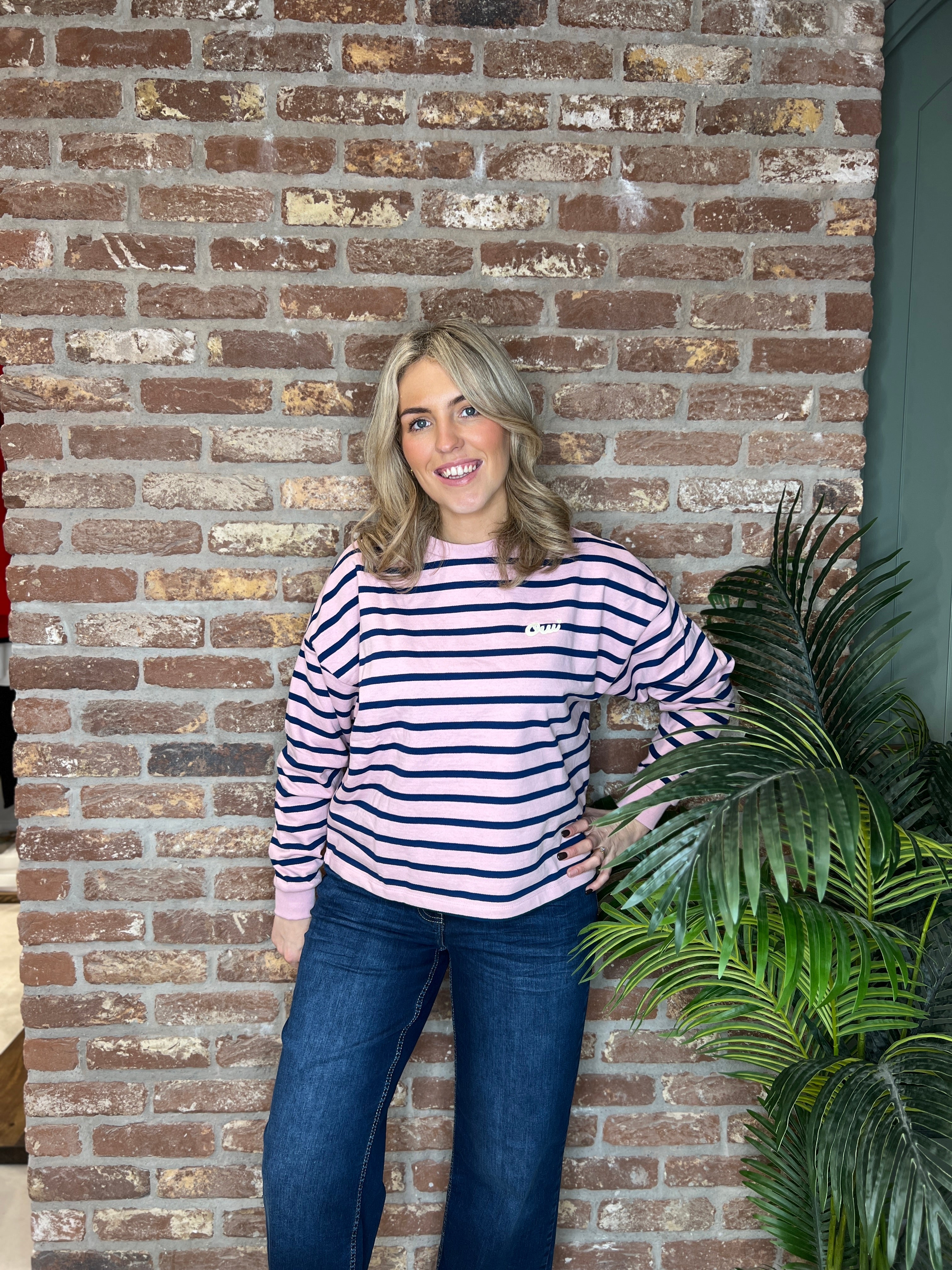 Saint Tropez Striped Sweatshirt In Pink & Navy
