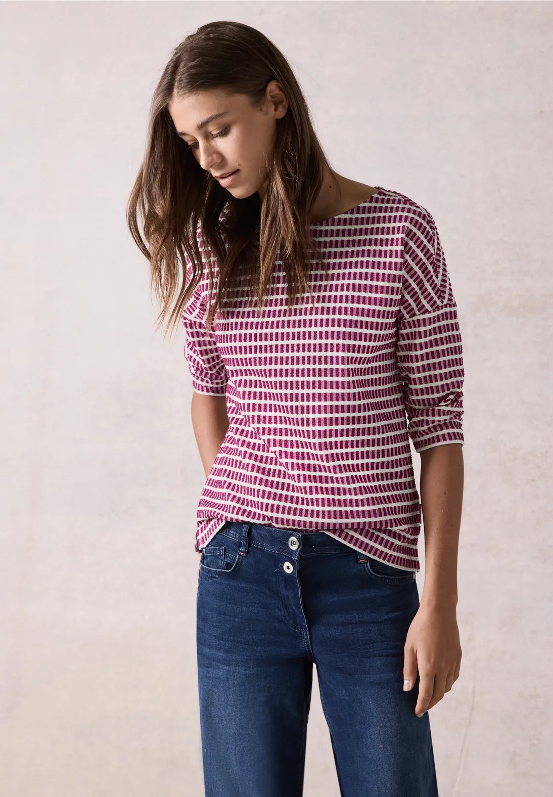 Cecil Patterned Structured Top In Jewel Pink