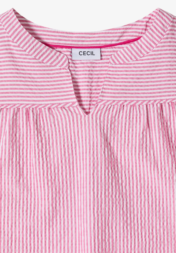 Cecil seersucker Striped Blouse In beetroot pink