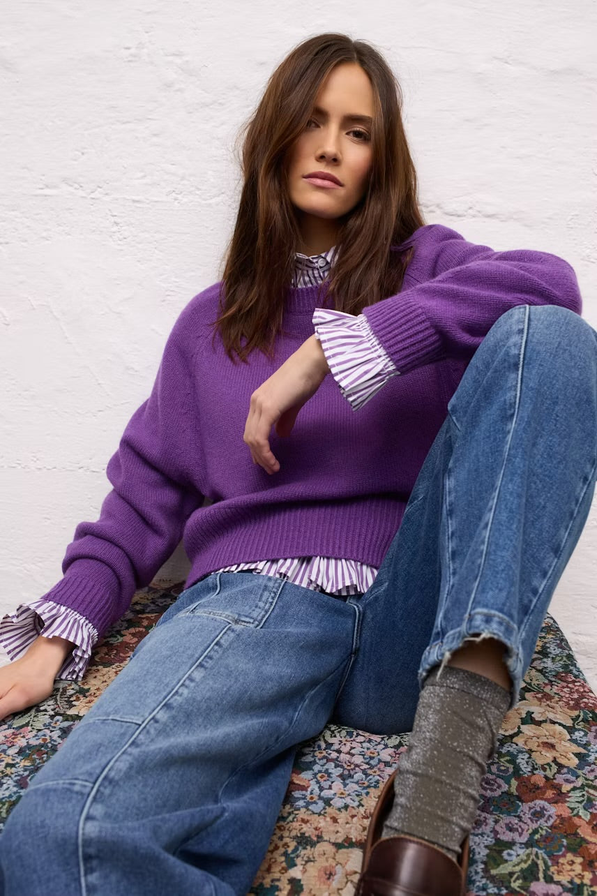 Striped shirt blouse in white & violet