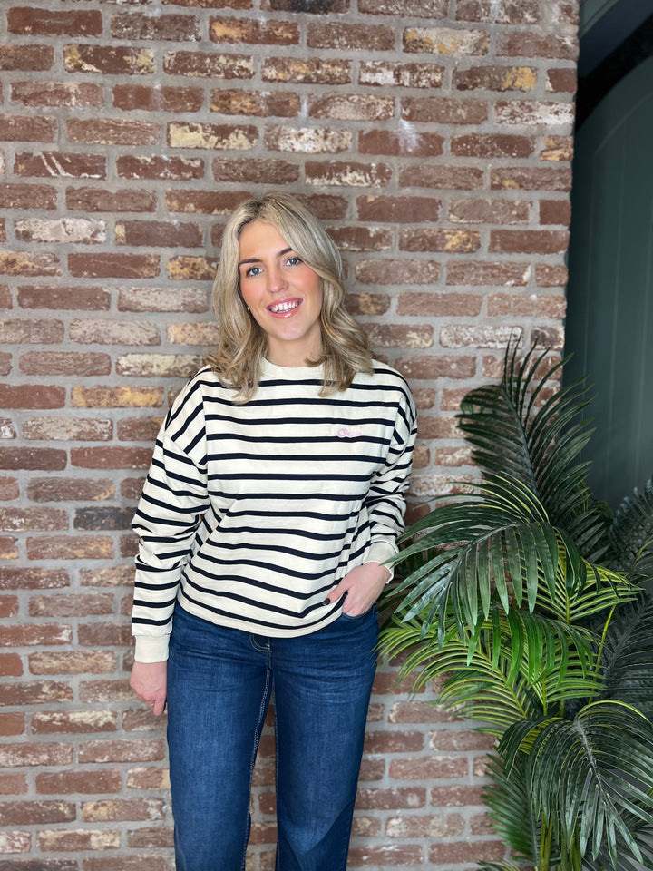 Saint Tropez Striped Sweatshirt In Off white & Navy