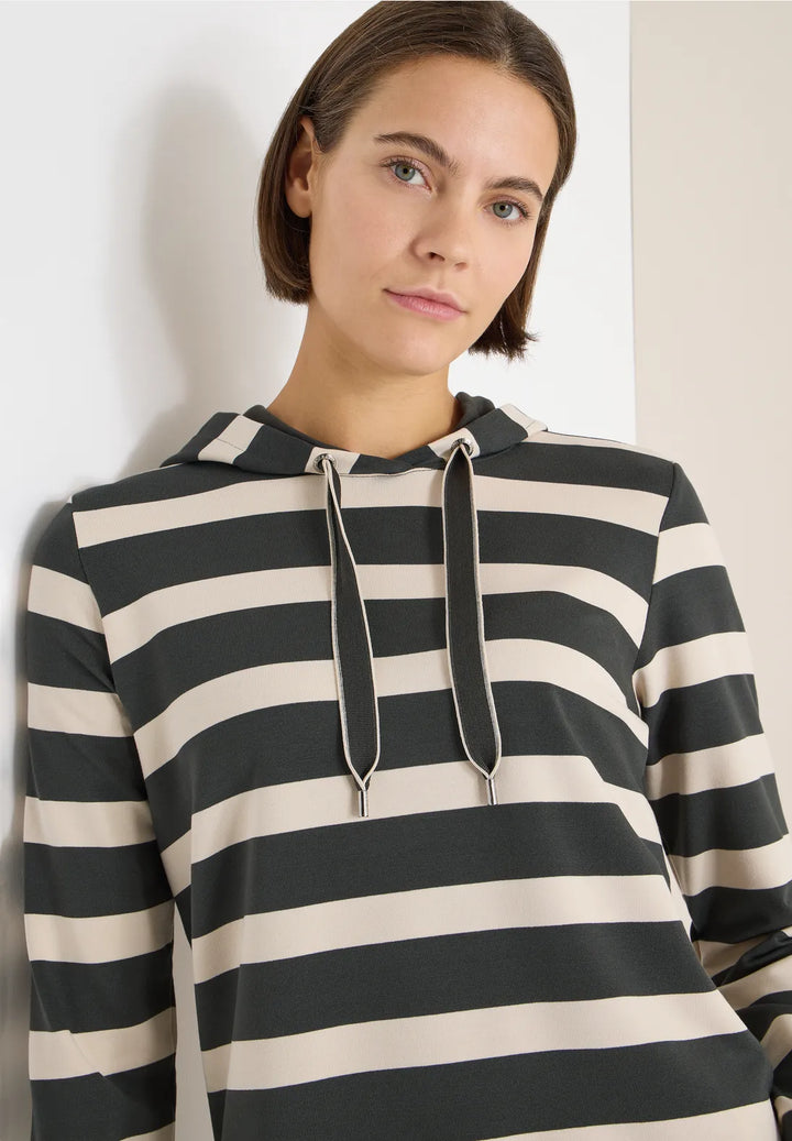 Cecil Striped Hoodie In Raw Khaki