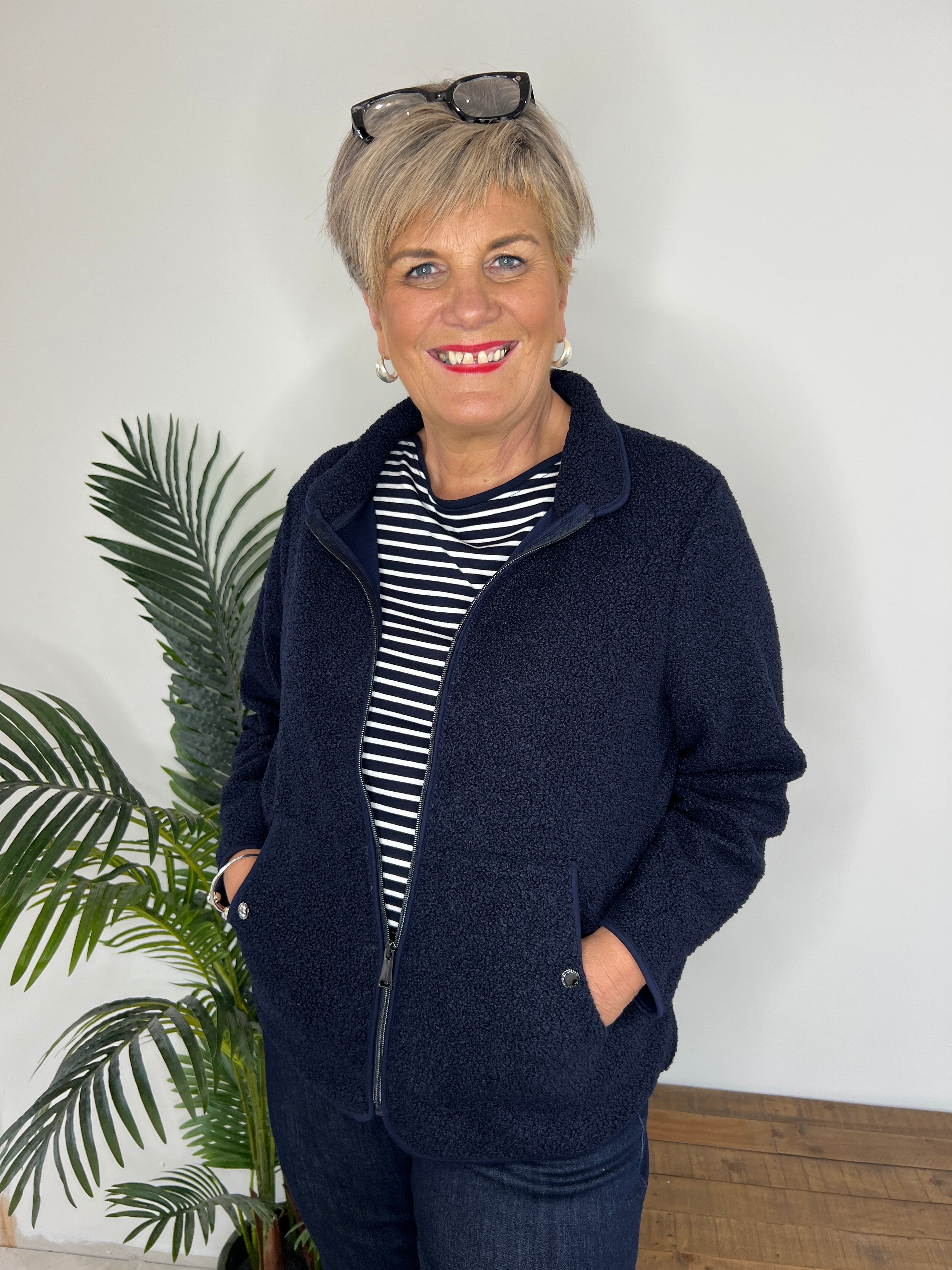 Cecil Curly Teddy Jacket In Navy