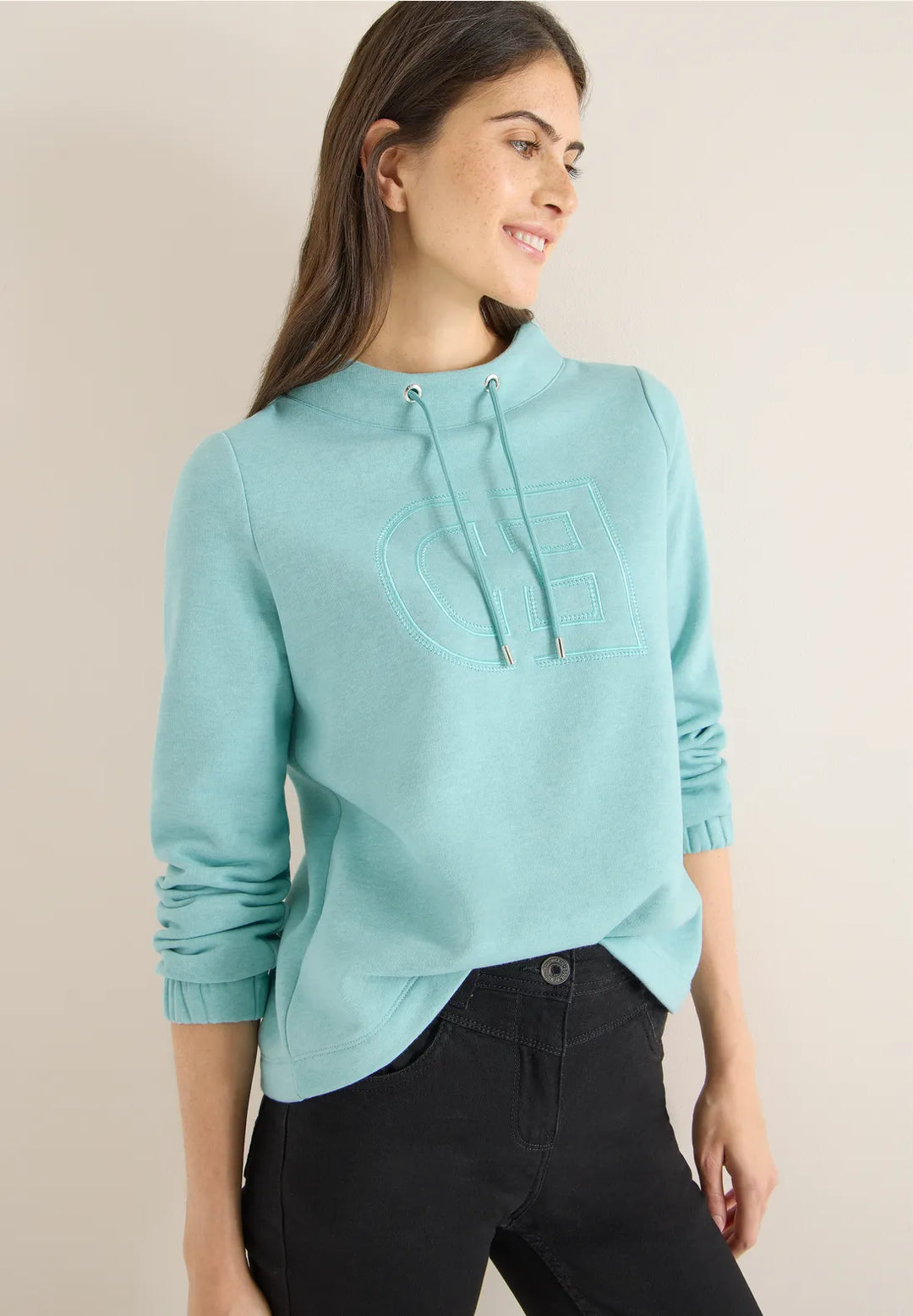 Cecil Funnel Sweatshirt In Foam Blue Melange