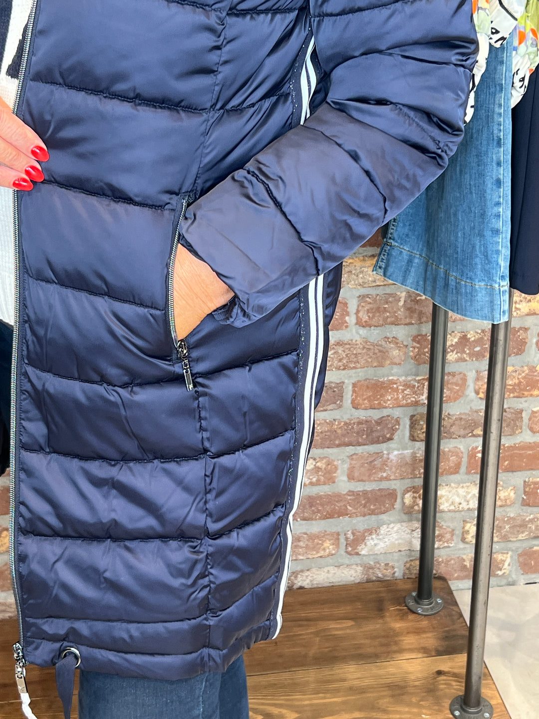 Monari Quilted Coat With Stripes In Navy