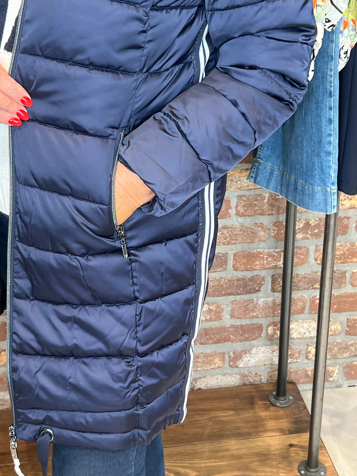 Monari Quilted Coat With Stripes In Navy