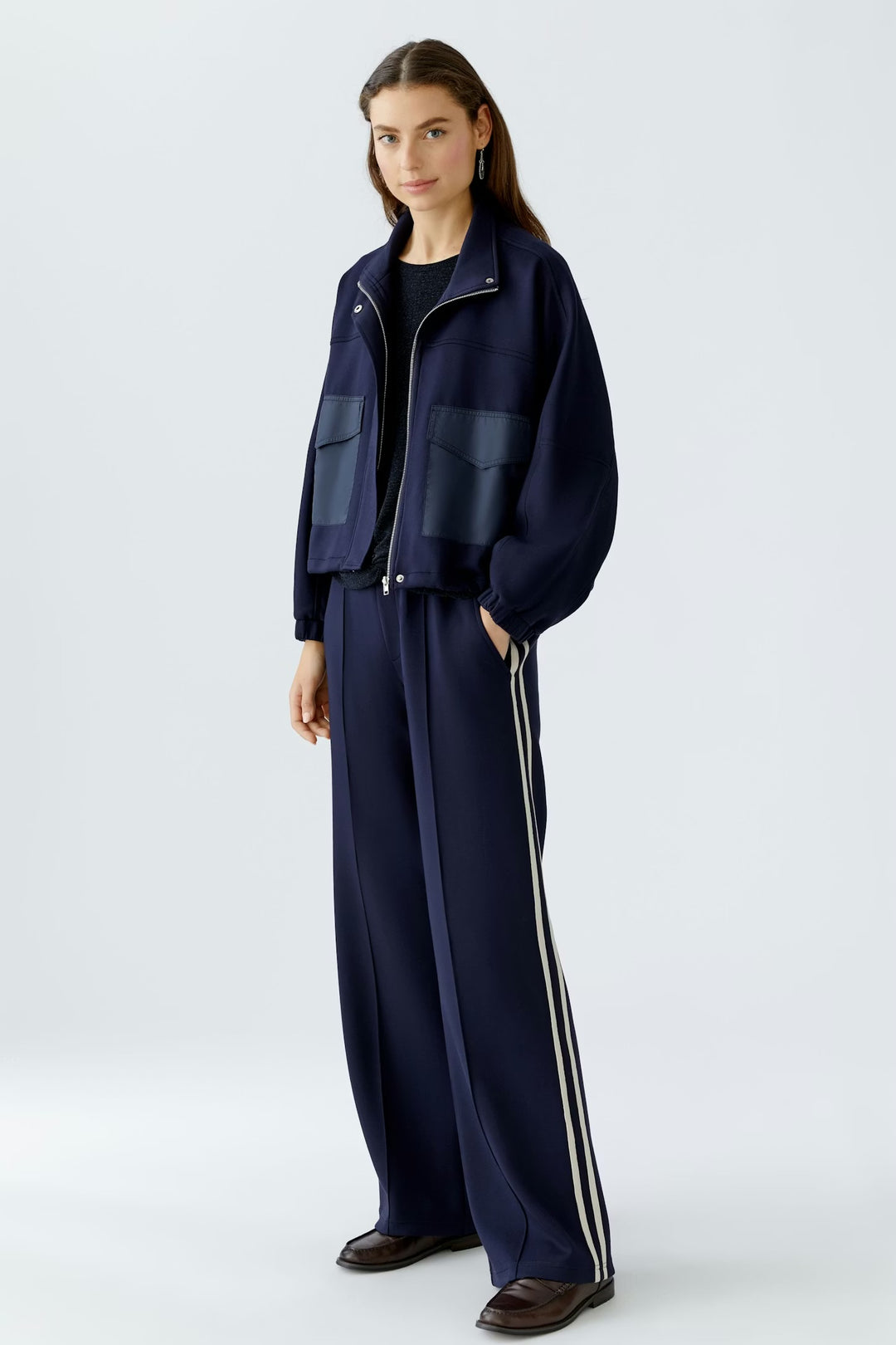 Oui Pull on trousers In Dark Blue & White