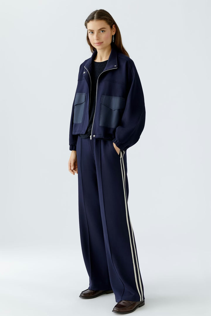 Oui Pull on trousers In Dark Blue & White