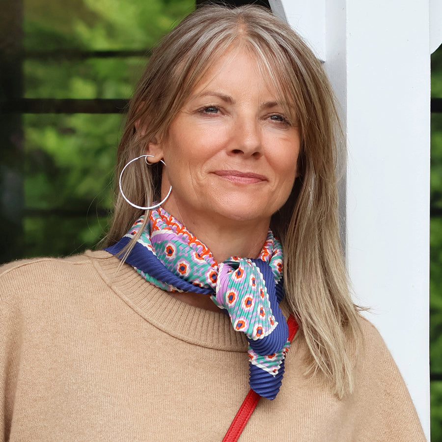 Pom Poppy Print Pleated Neck Scarf In Blue Mix