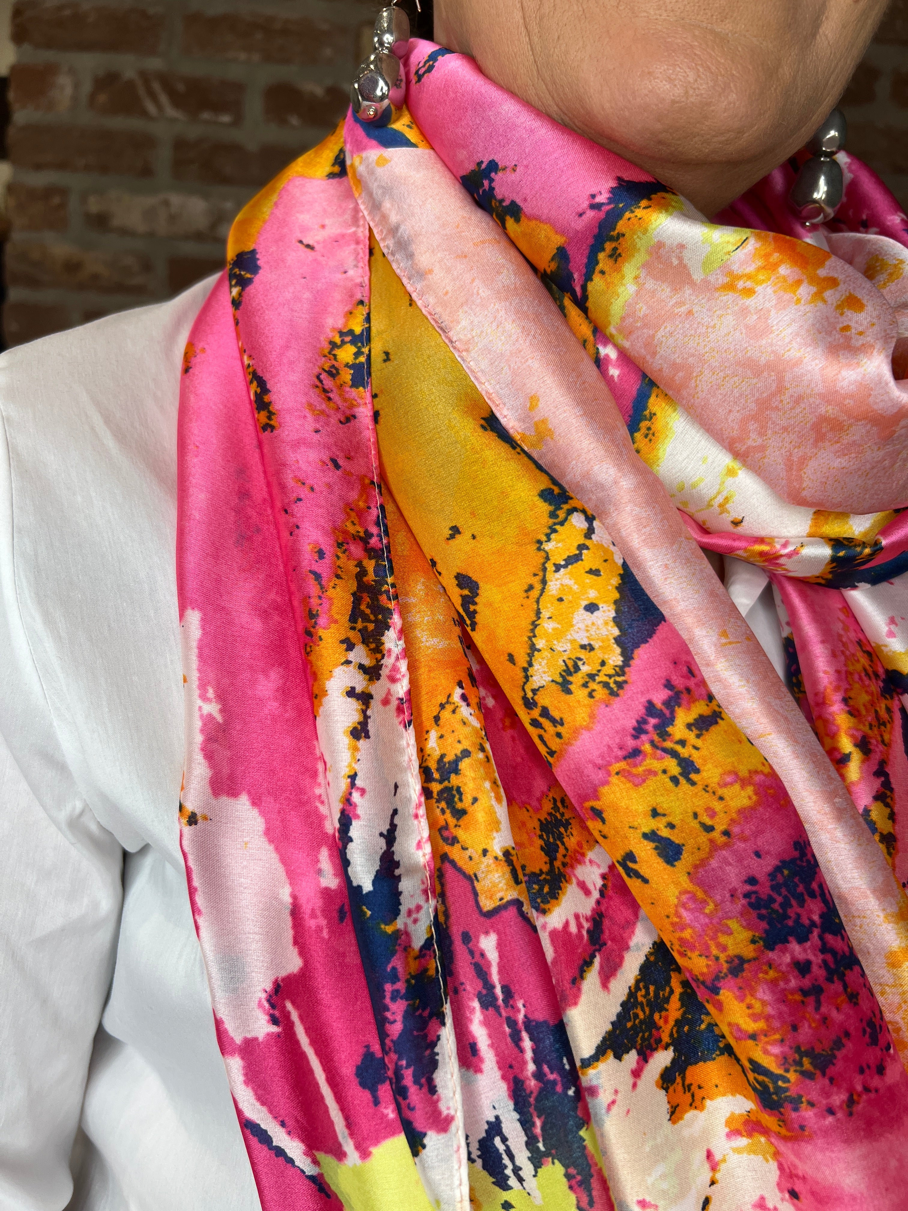 Pipa Patterned Scarf In Pink & Orange Multi