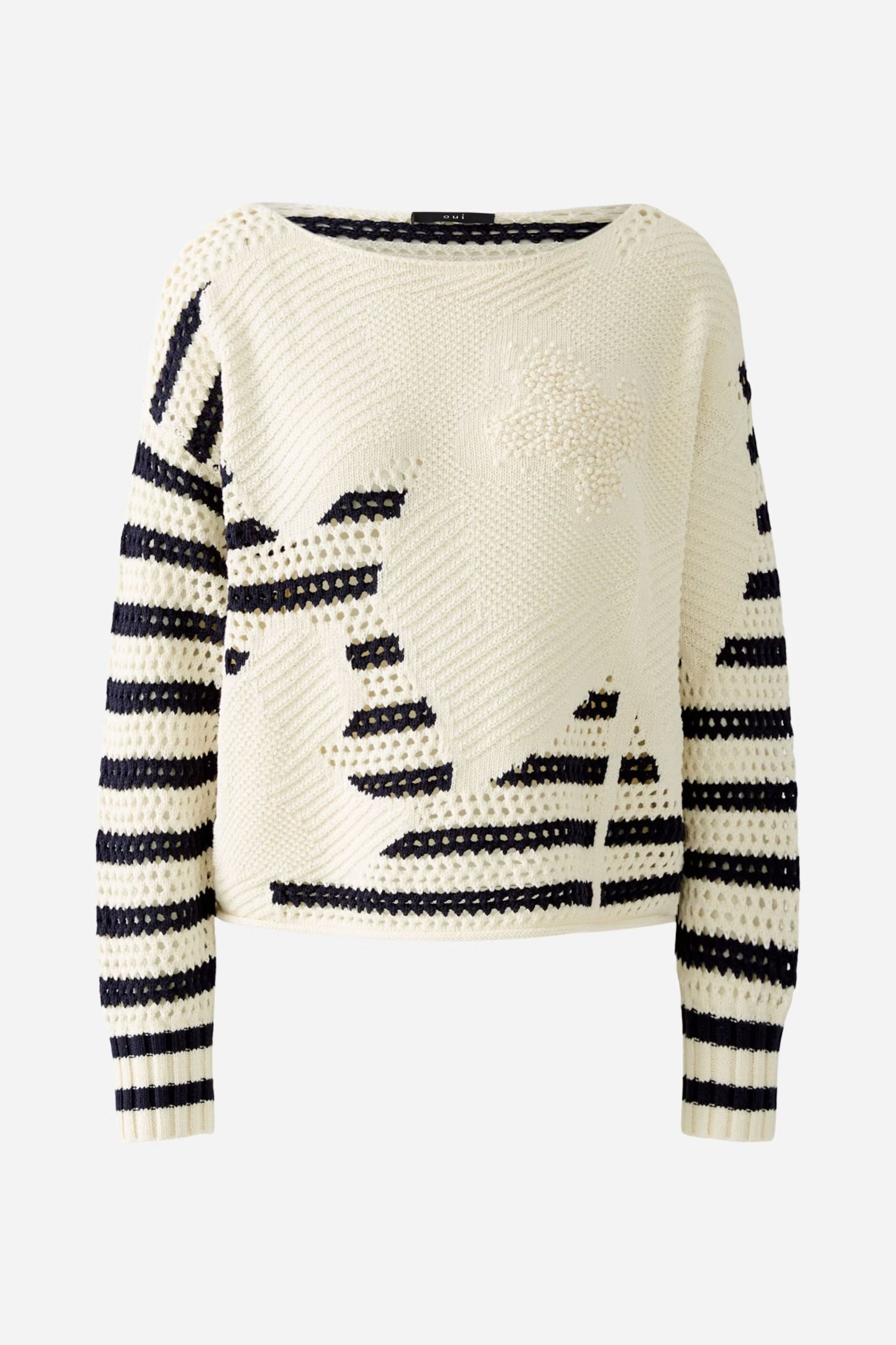 Oui Textured Patterned Jumper In Navy & White