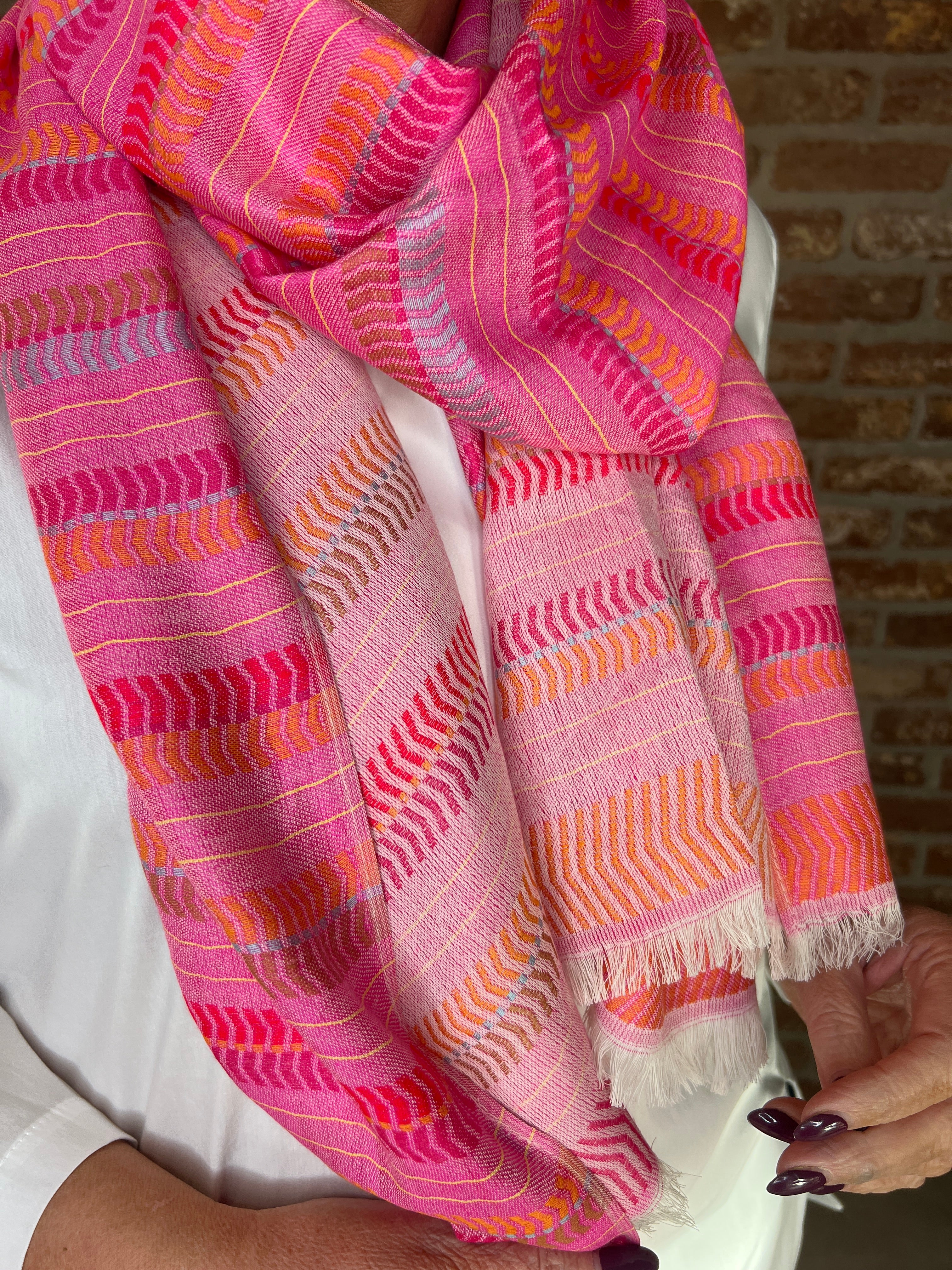 Pipa Stripe Patterned Scarf In Pink Multi