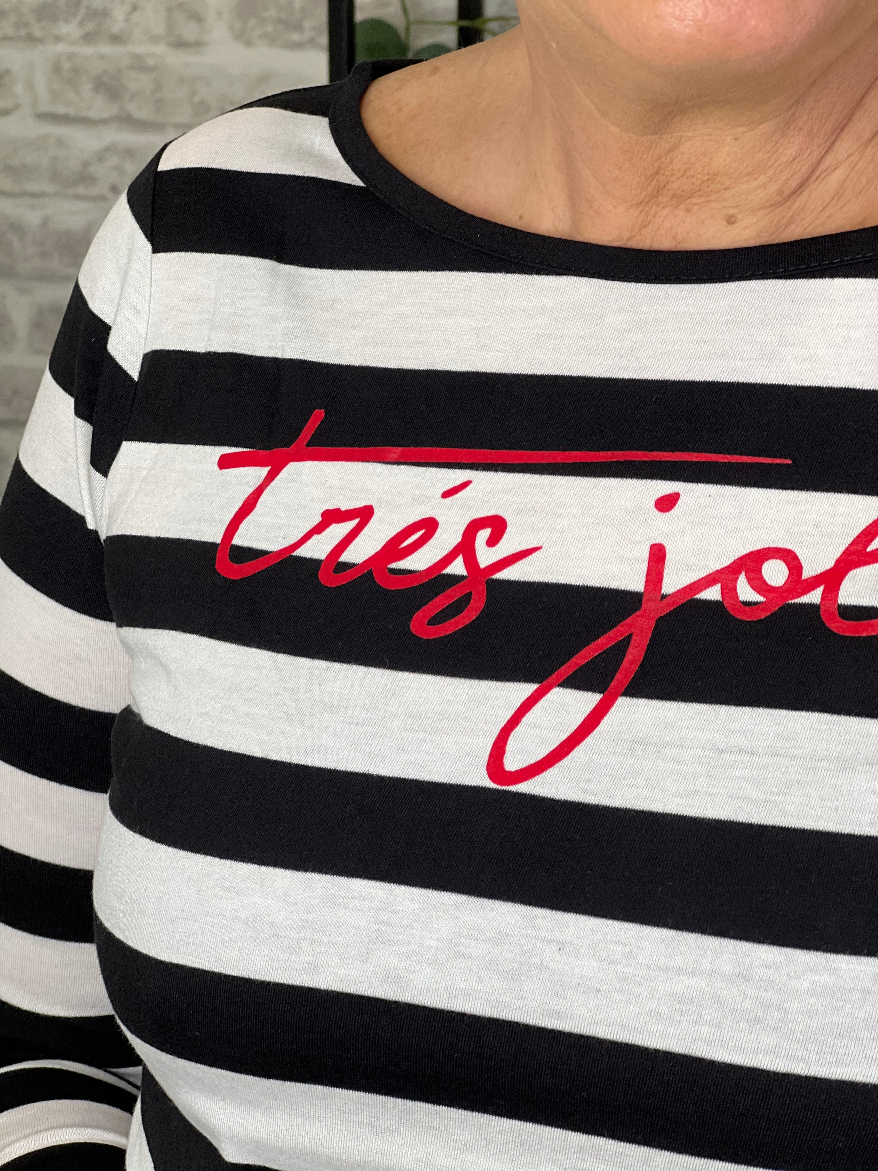 Monari Striped Top With Script In Black