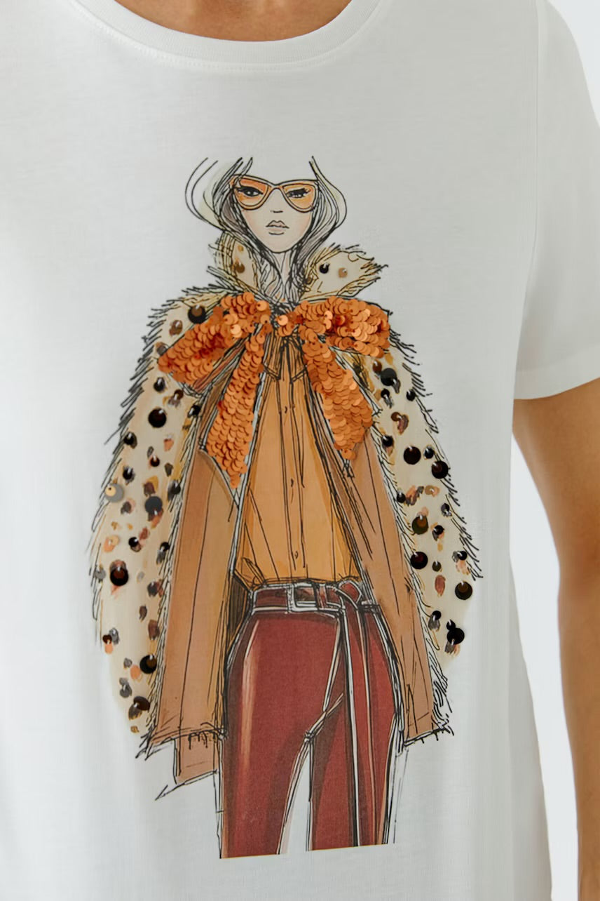 Placed print t-shirt in spring gardenia
