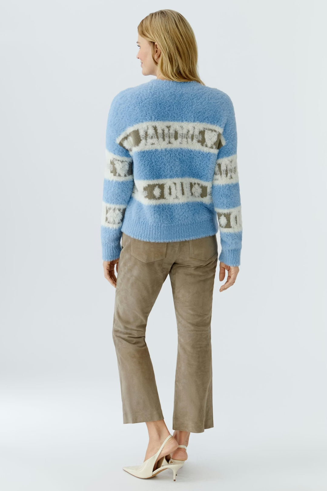 Oui Stripes & wording Pullover In Light Blue & Green