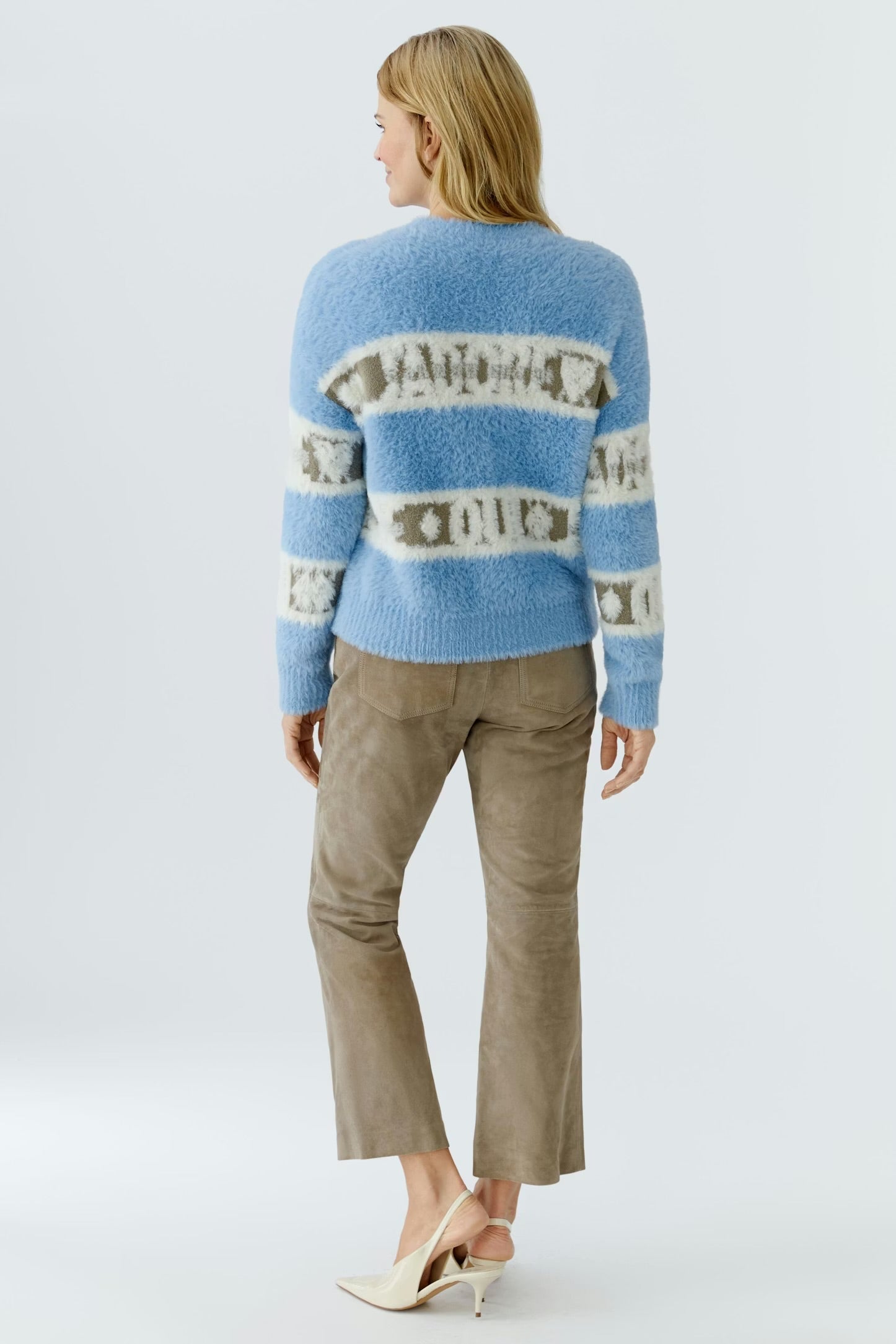 Oui Stripes & wording Pullover In Light Blue & Green