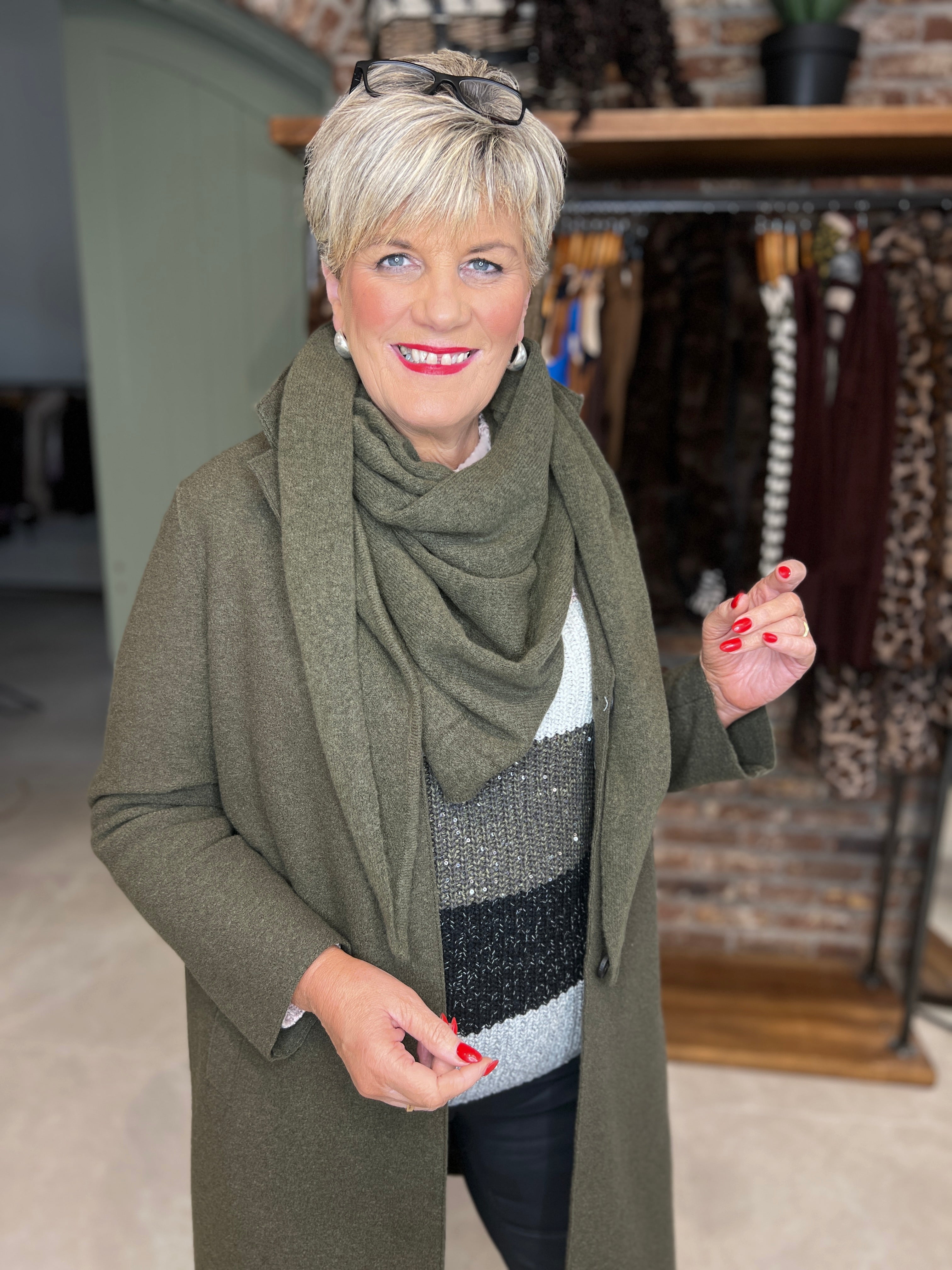 Oui Mayson Boiled Wool Coat In Khaki