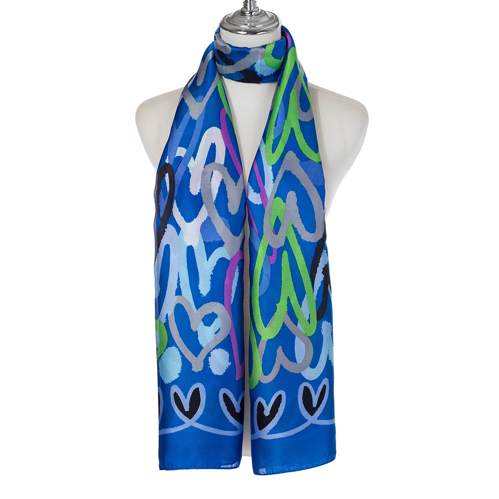 Pipa Heart Silk Scarf In Blue Multi