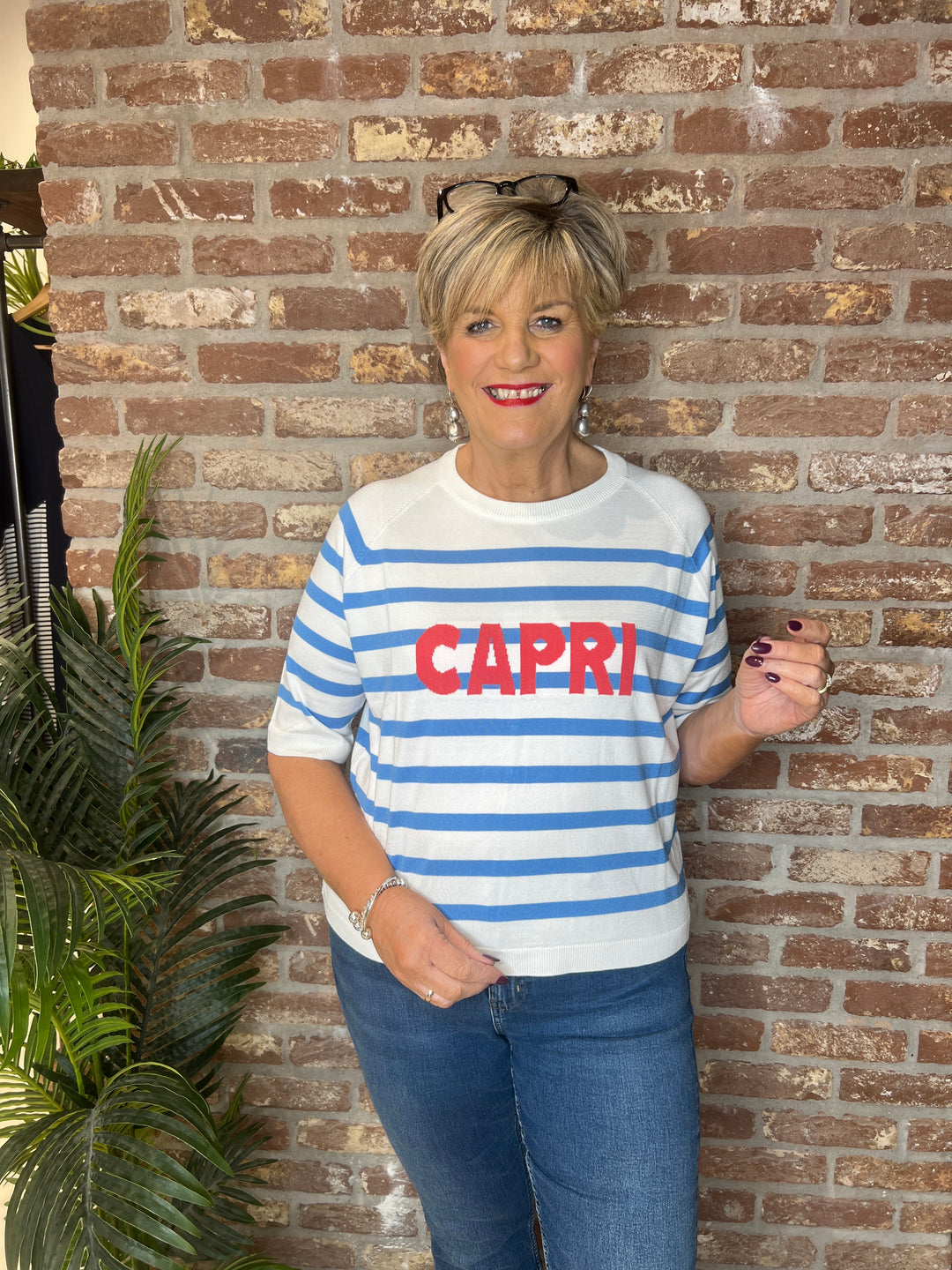 Milano Italy Roma Pullover In Off white & Blue