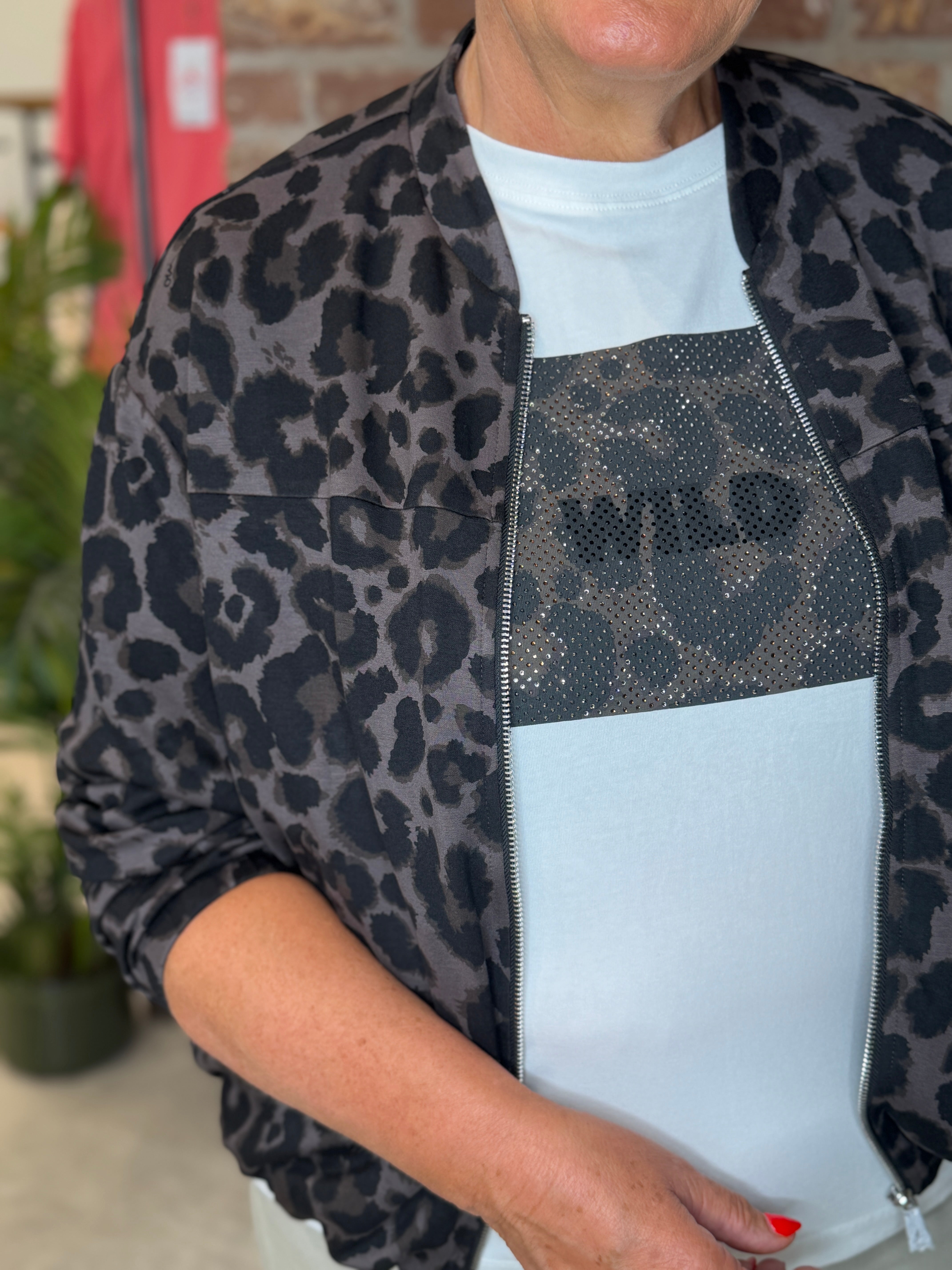 Oui Leo Jacket In Dark Brown & Grey