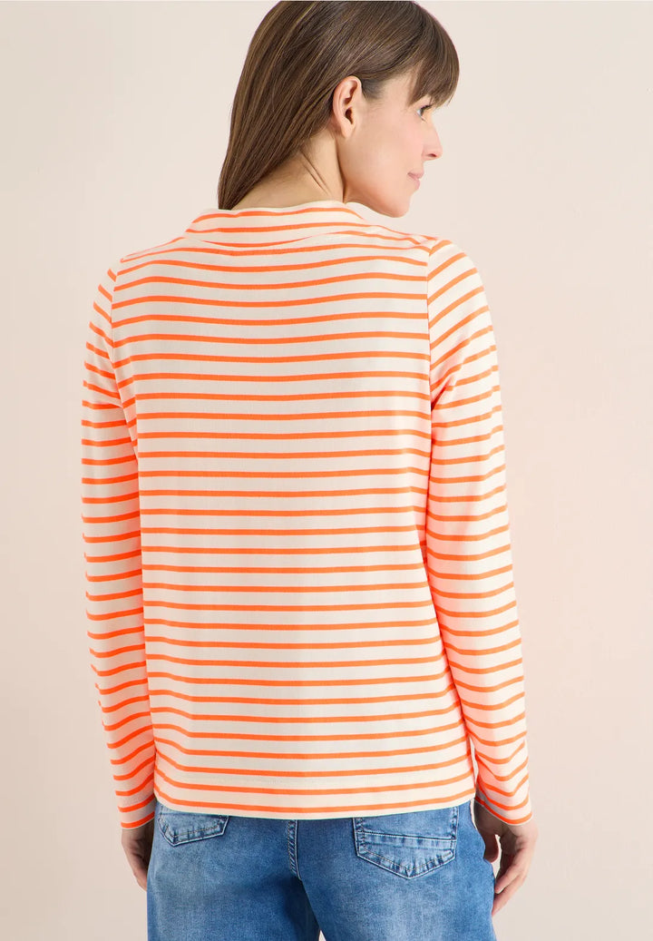 Cecil Striped Funnel Neck Sweatshirt In pearl Beige