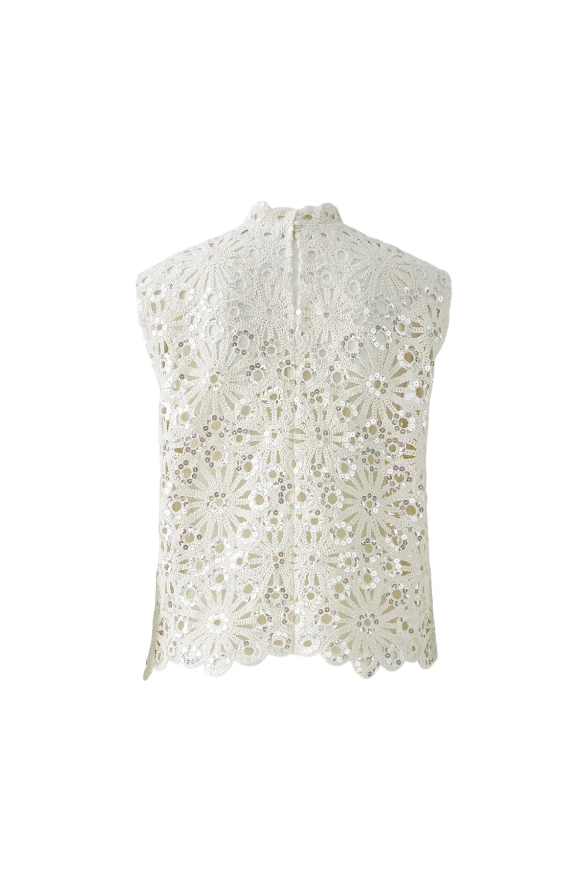 Oui Sleeveless Crochet Top In Biscuit