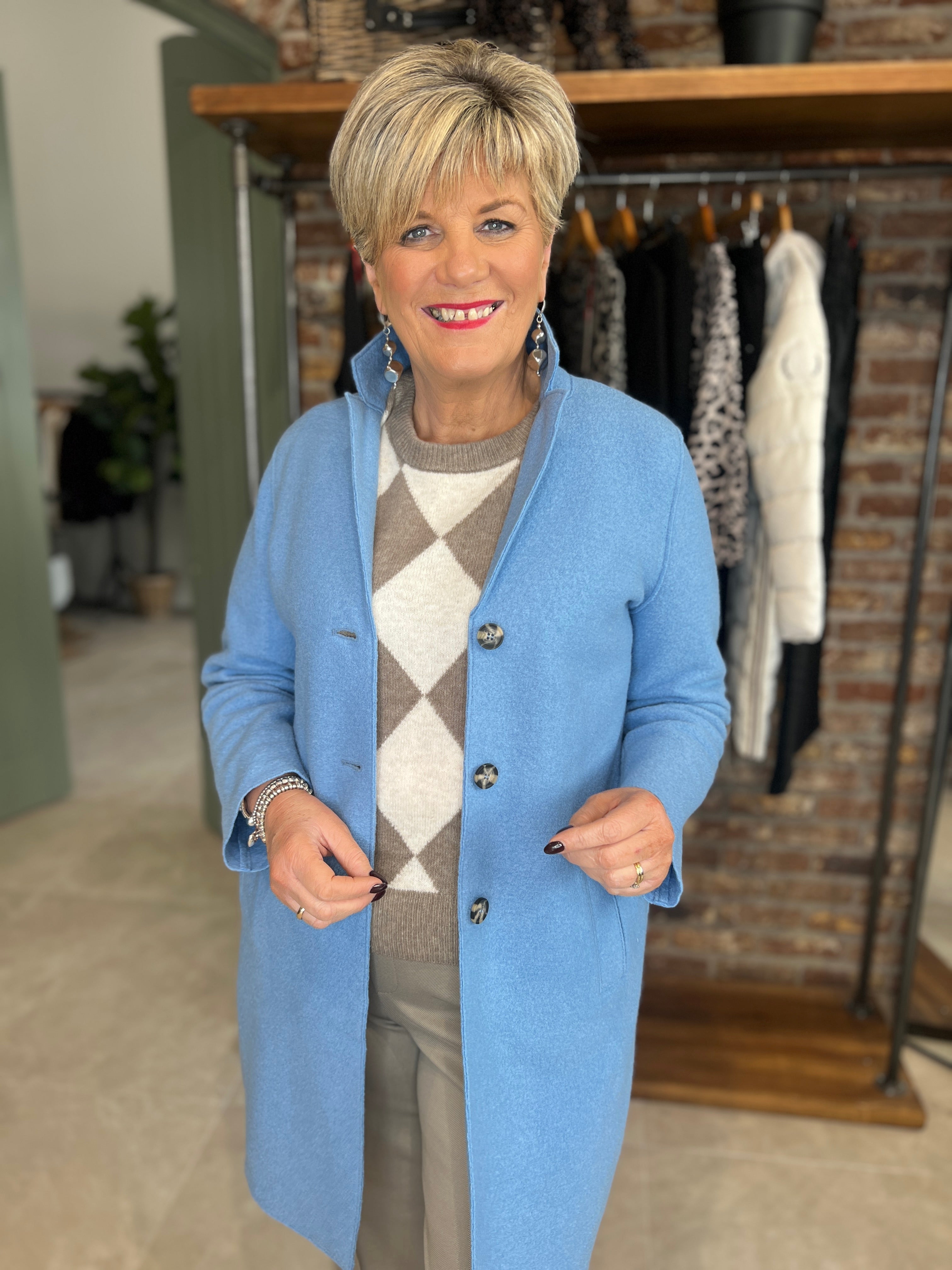 Oui Jacquard Pullover With Stripe In Taupe Multi