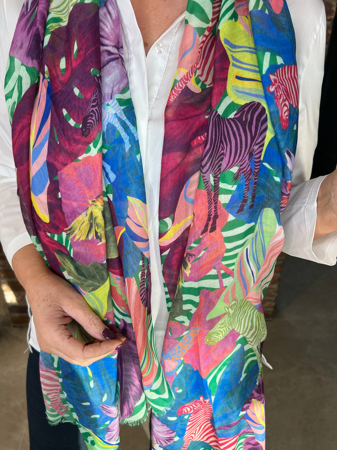 Pipa Patterned Animal Scarf In Purple Multi