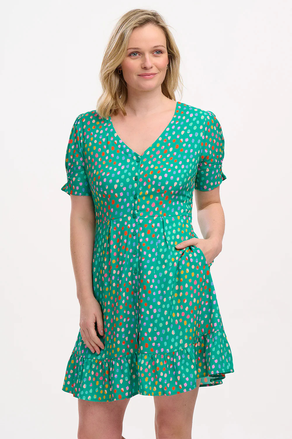 Sugarhill Brighton Marigold Mini Rainbow Dress In Green
