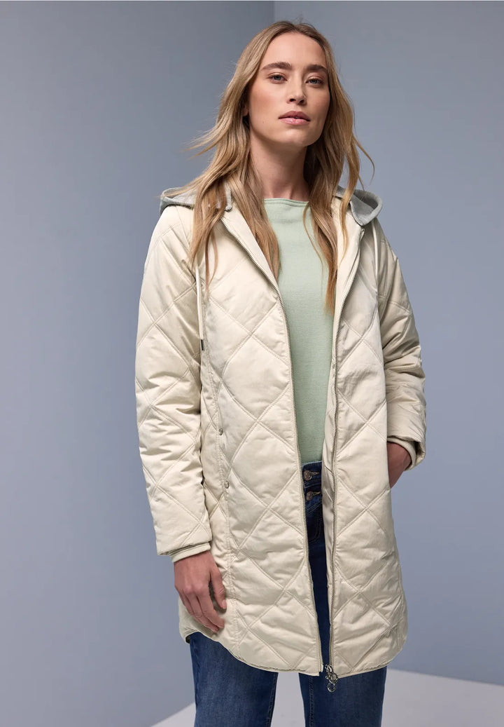 Street One Diamond Quilt Coat In Powder Beige