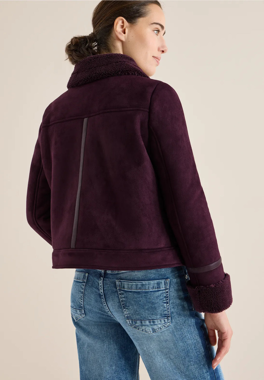 Cecil Velour Jacket In Eggplant Red